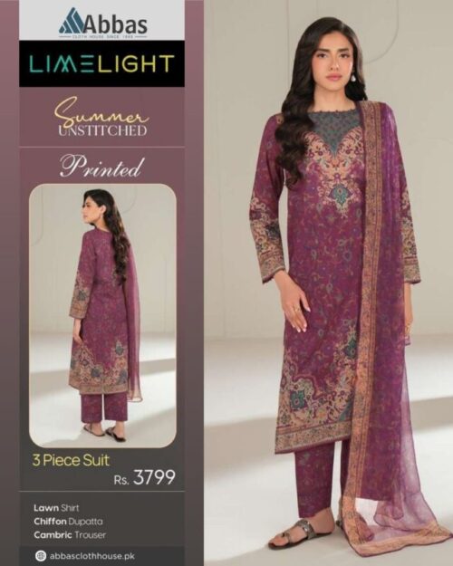 Limelight Summer Unstitched Printed 3 Piece Suit